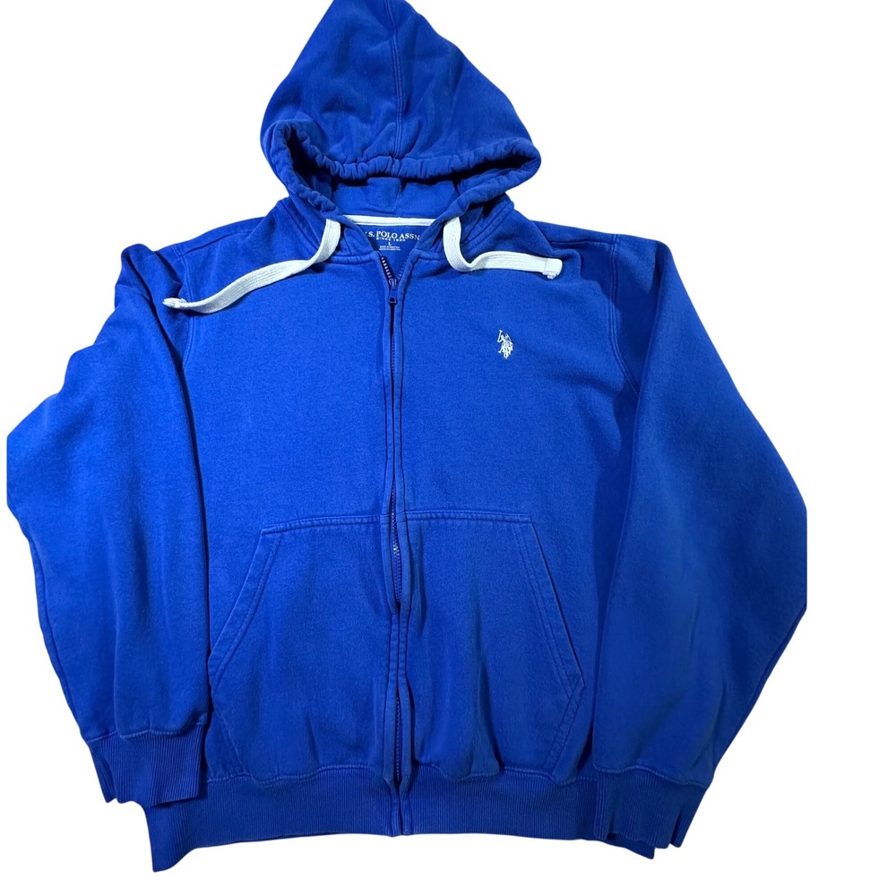 US Polo Assn Mens Full Zip Hoodie Royal Blue Fleece Sweatshirt Large